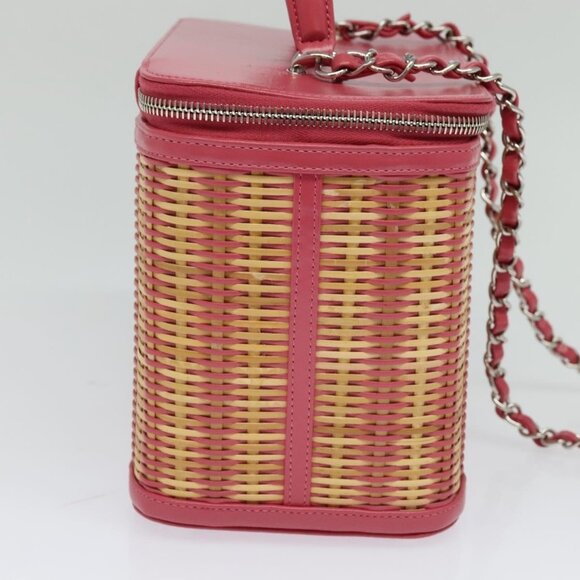 CHANEL Wicker Vanity Chain Shoulder Bag Rattan 2way Pink Silver CC Auth 114200AM - Picture 5 of 16